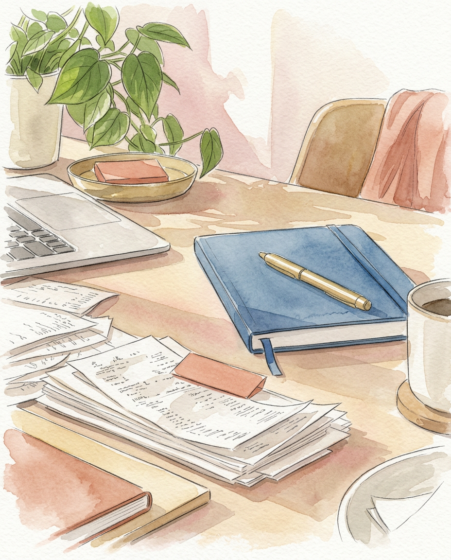 Illustration de factures et d'un carnet de travail d'indépendant