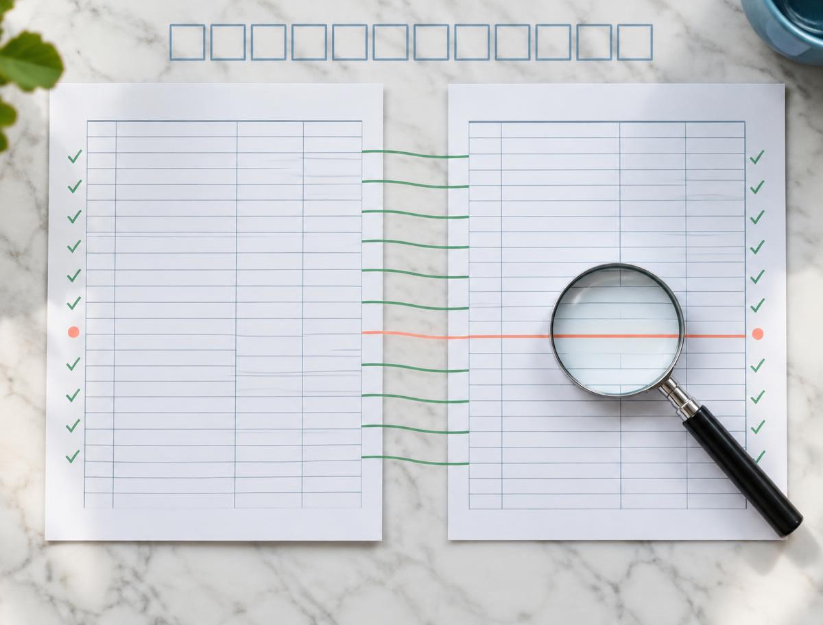 Aquarelle éditoriale de documents de clôture et de rapprochement comptable
